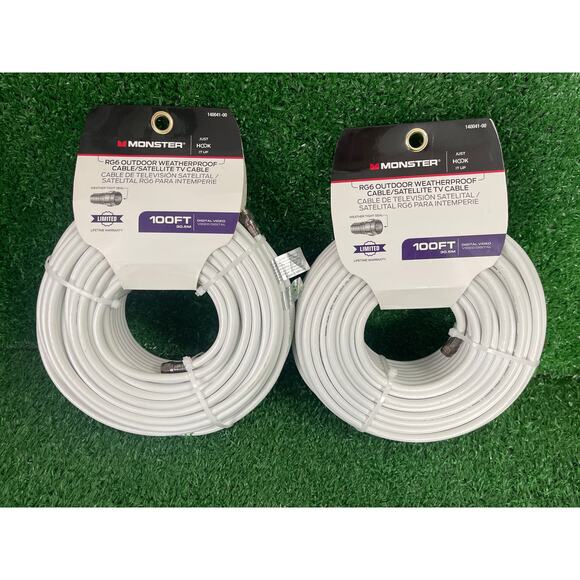Monster Cable Video Coaxial Cable Digital 75 Ohm 100 ' Carded 2 Pack - Picture 1 of 3